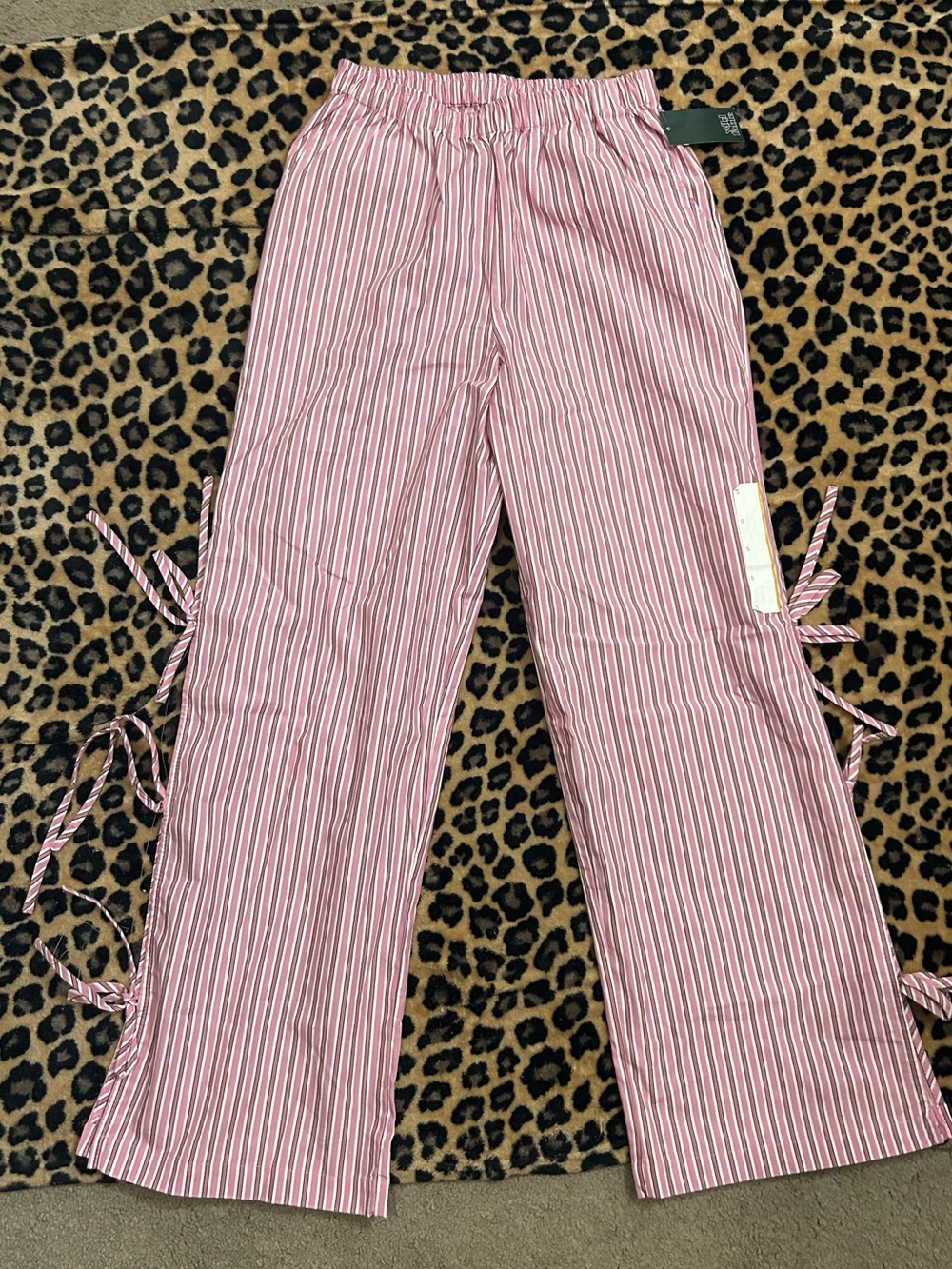 wild fable Pink & White Striped Wide-Leg Track Pants with Side Ties
